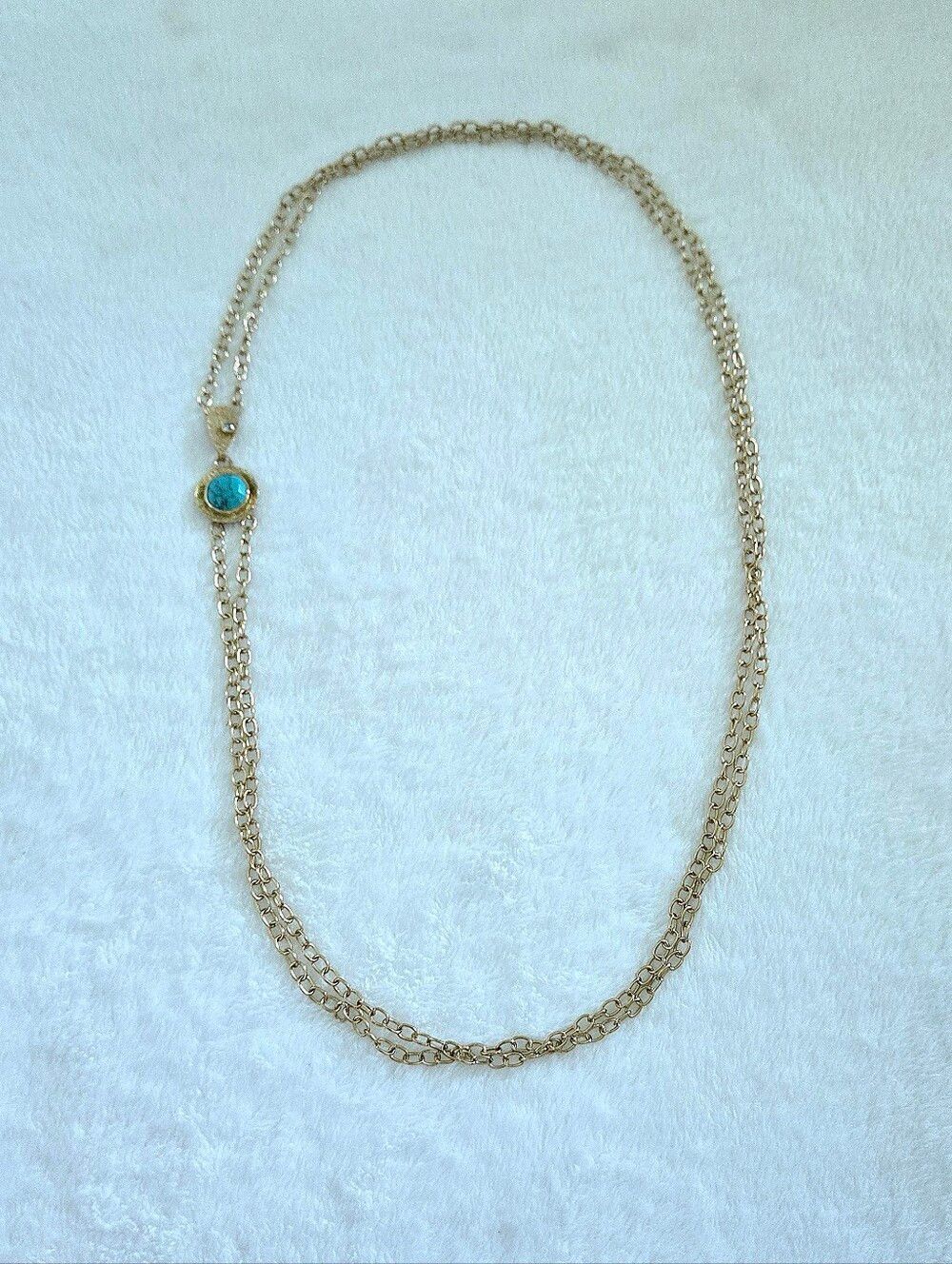 Melinda Maria Long Gold Double Necklace with Turquoise and Clear Crystal Accents